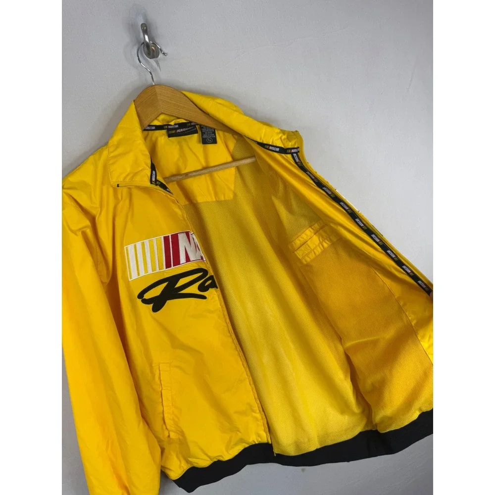 NASCAR Racing Windbreaker Jacket Yellow Full Zip Mesh Lined Mens Small